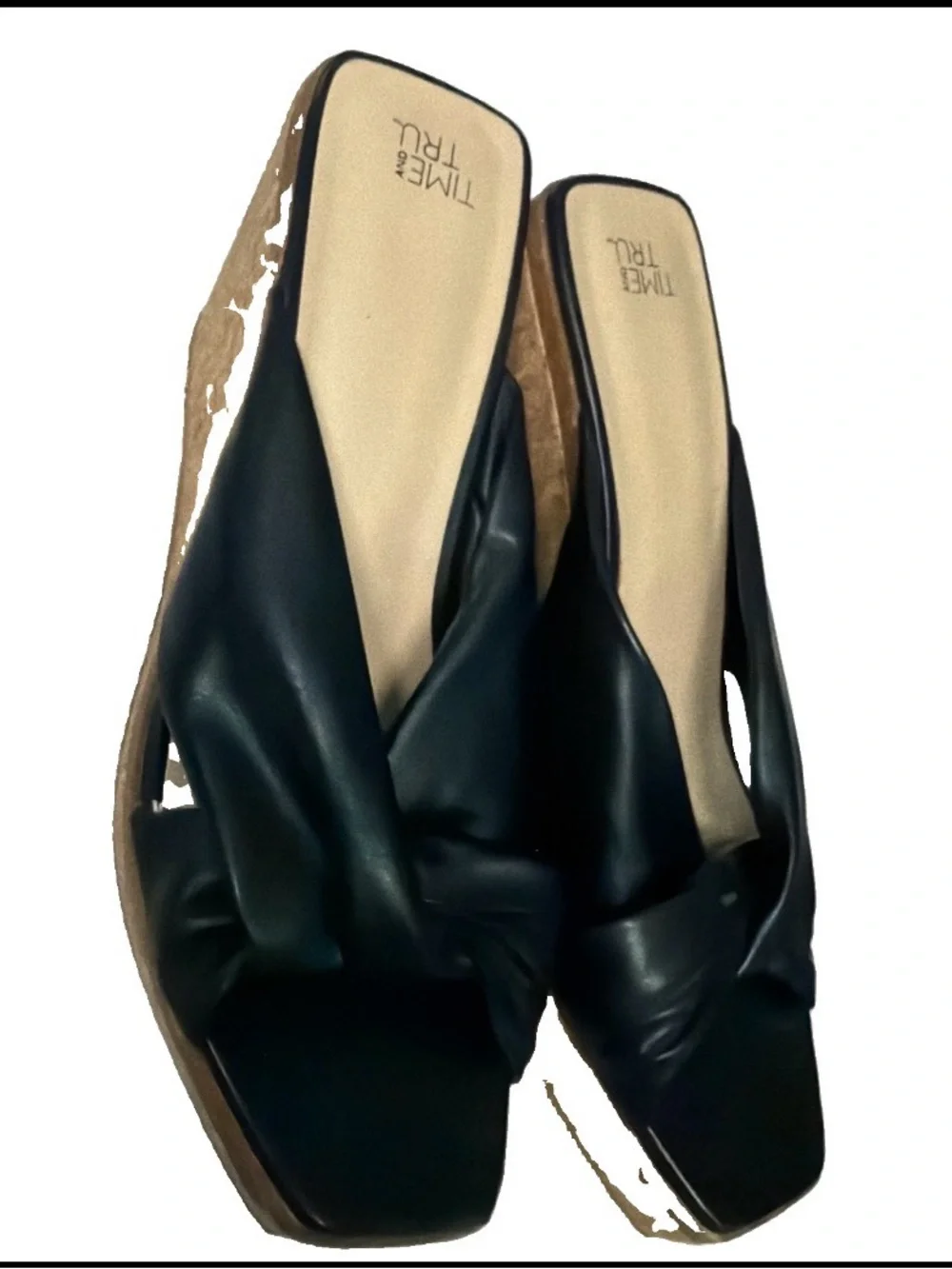 Time and Tru Black Knotted Slide Sandals heels